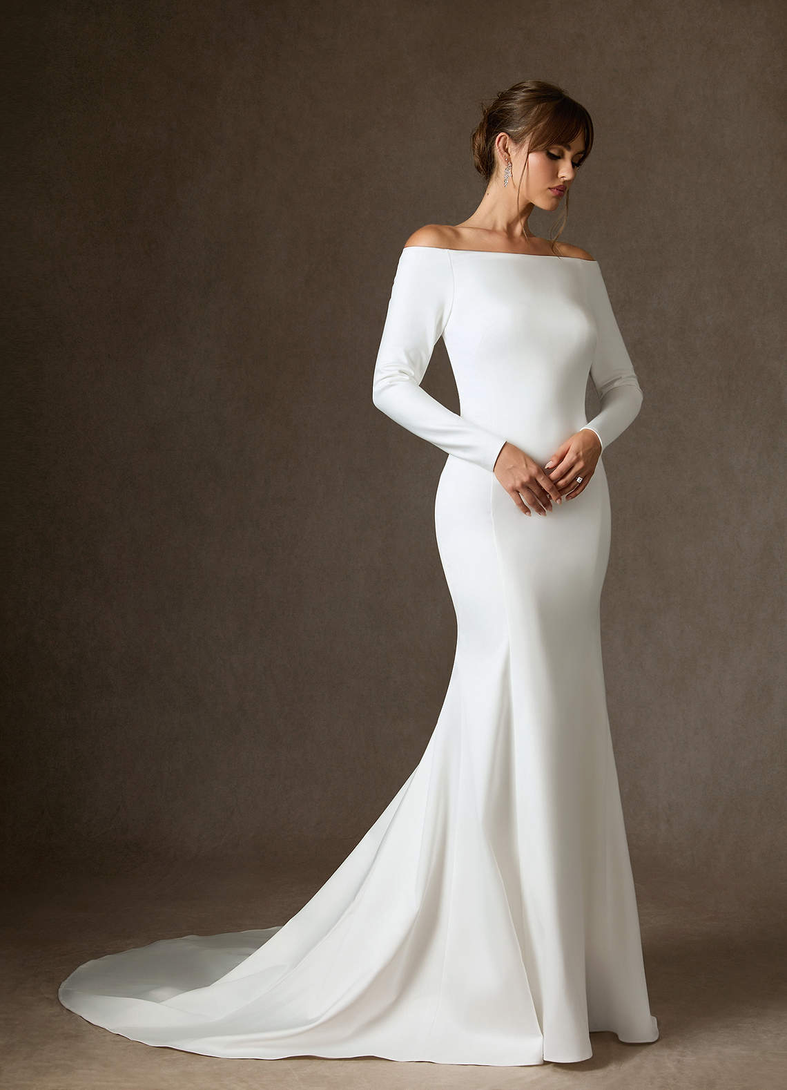 Azazie Marlin Wedding Dresses Diamond White Mermaid Off the Shoulder Satin Dress image1