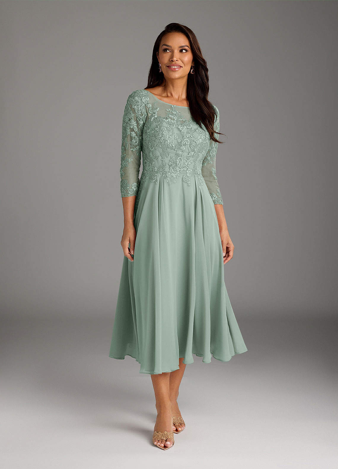 Azazie Marge At-home Try On Dresses Agave A-Line Scoop Lace Chiffon Dress image1