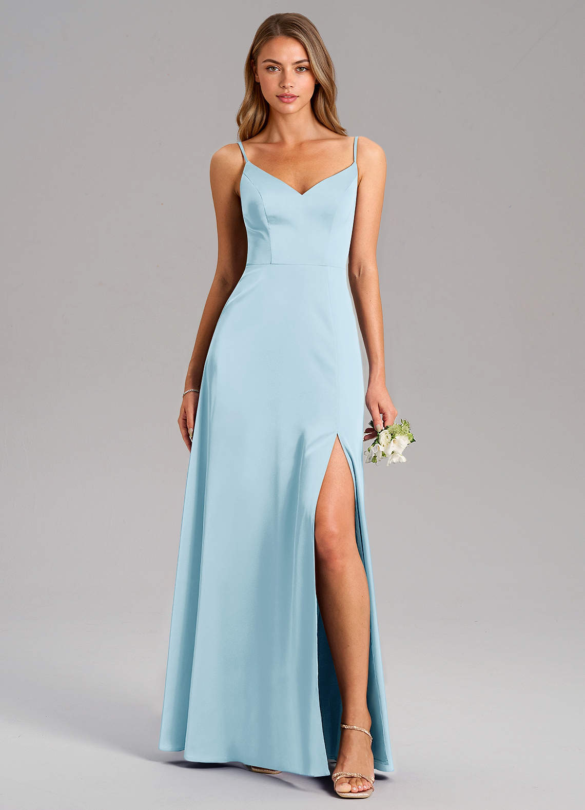 Azazie Talina Bridesmaid Dresses Sky Blue A-Line Stretch Satin Dress image1