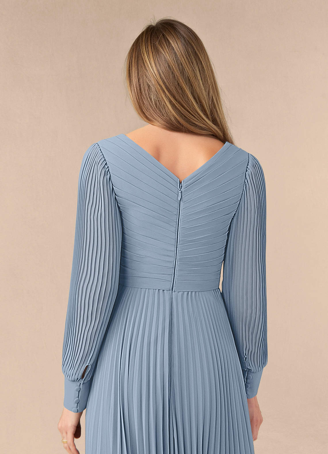 Azazie Zina Mother of the Bride Dresses Dusty Blue A-Line Pleated Chiffon Dress image5
