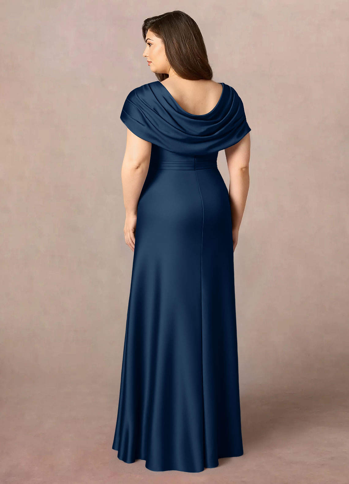 Azazie Branford Mother of the Bride Dresses Dark Navy A-Line Pleated Stretch Satin Dress image9