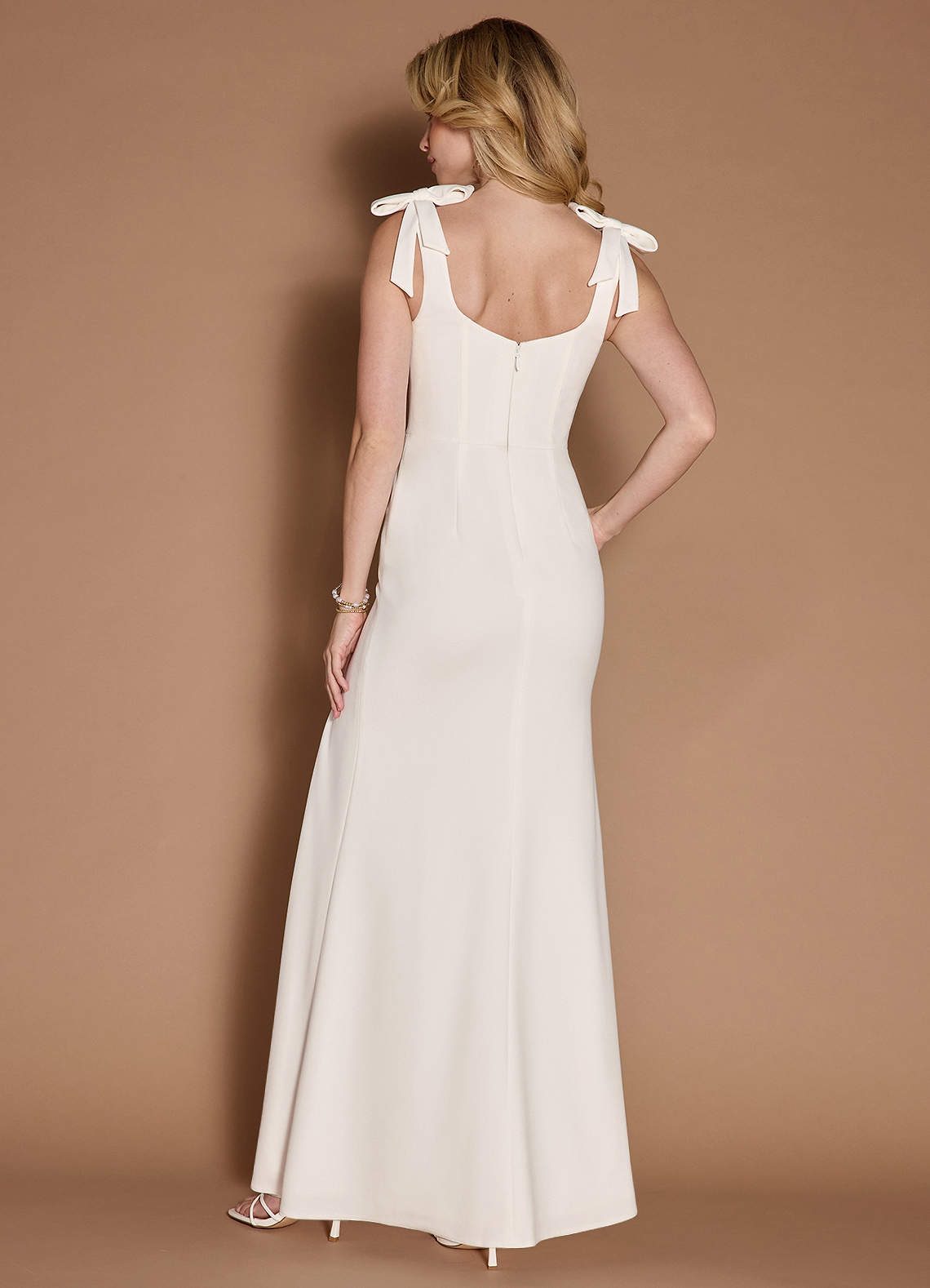 Azazie Zaya Wedding Dresses Diamond White Sheath Square Neckline Stretch Crepe Dress image5