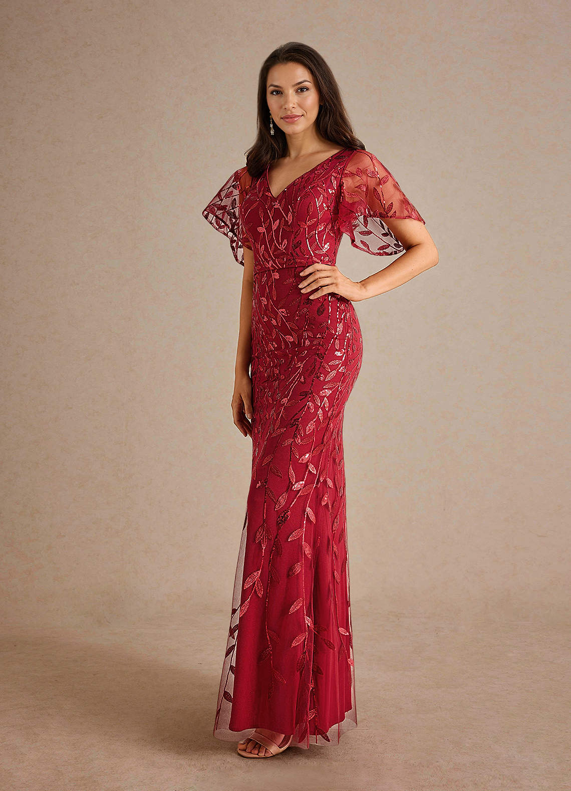 burgundy traditional dress Burgundy Gold Embroidered Cape Sleeve Long Mermaid Turkish Henna Dress
