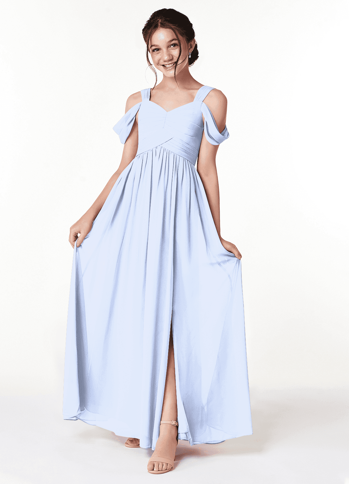 Azazie Lianne Junior Ice A-Line Off the Shoulder Chiffon Dress image1
