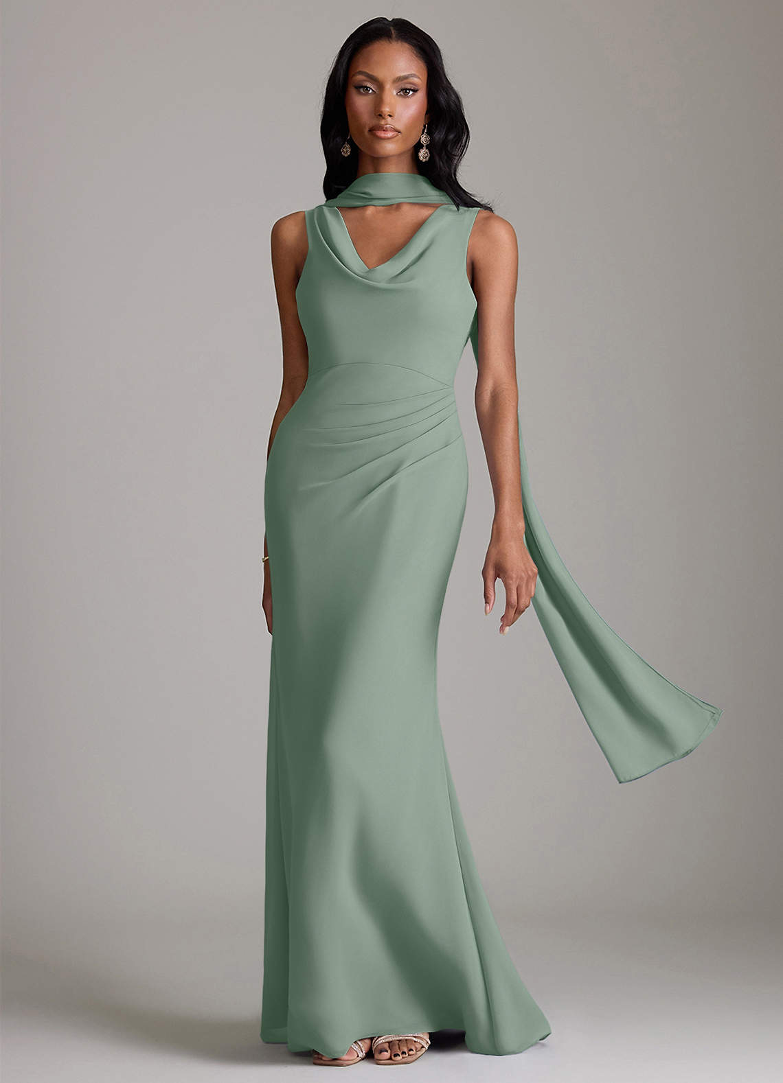 chiffon silver dress Silver Chiffon Sleeveless A-Line Floor Length Pockets Bridesmaid Dress