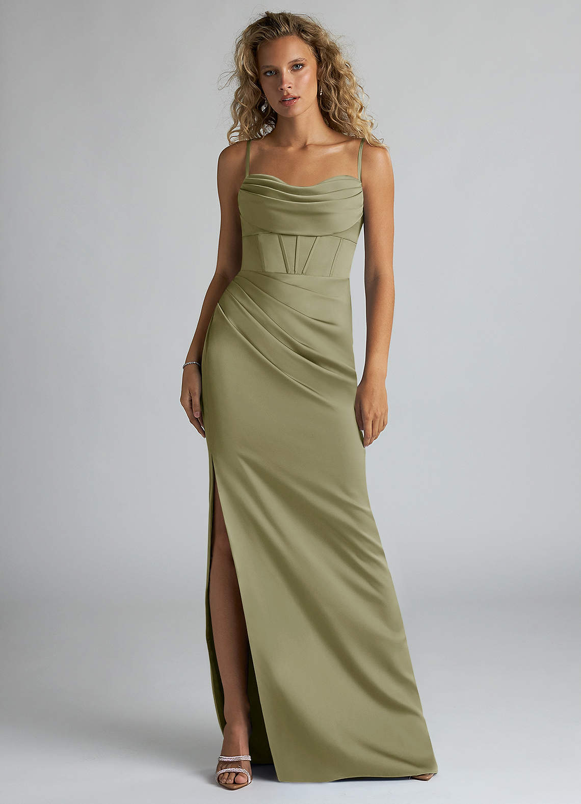 Azazie Mai Bridesmaid Dresses Pistachio Sheath Pleated Stretch Satin Dress image1