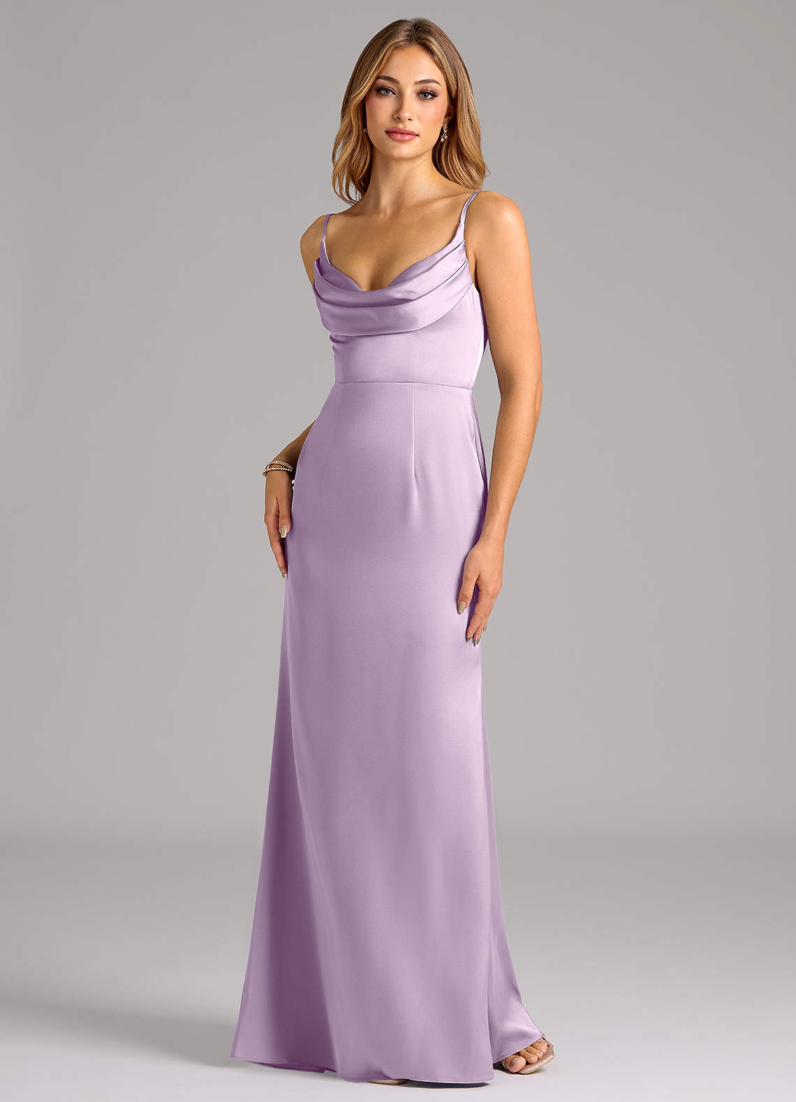 Azazie Aimee Bridesmaid Dresses Frosted Lilac A-Line Sweetheart Neckline Stretch Satin Dress image1