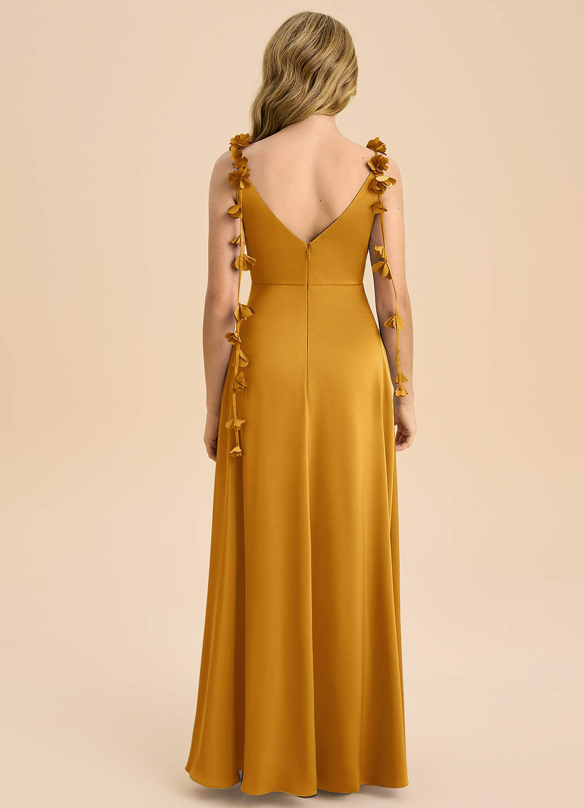 Azazie Gumdrop Junior Robe Empire en Satin extensible Plissée Caramel écossais image6