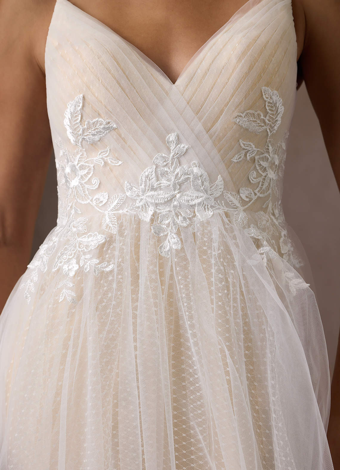 Azazie Liana Wedding Dresses Diamond White Champagne A-Line V-Neck Sequins Tulle Dress image4
