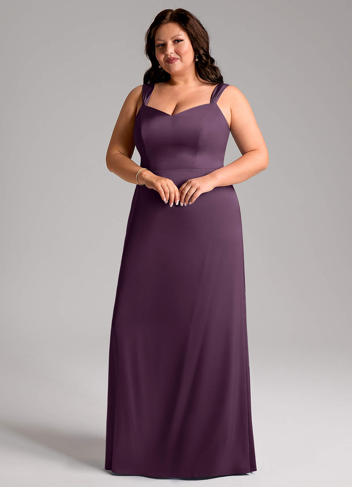 Azazie Denice Bridesmaid Dresses Plum Sheath Pleated Stretch Satin Dress image1