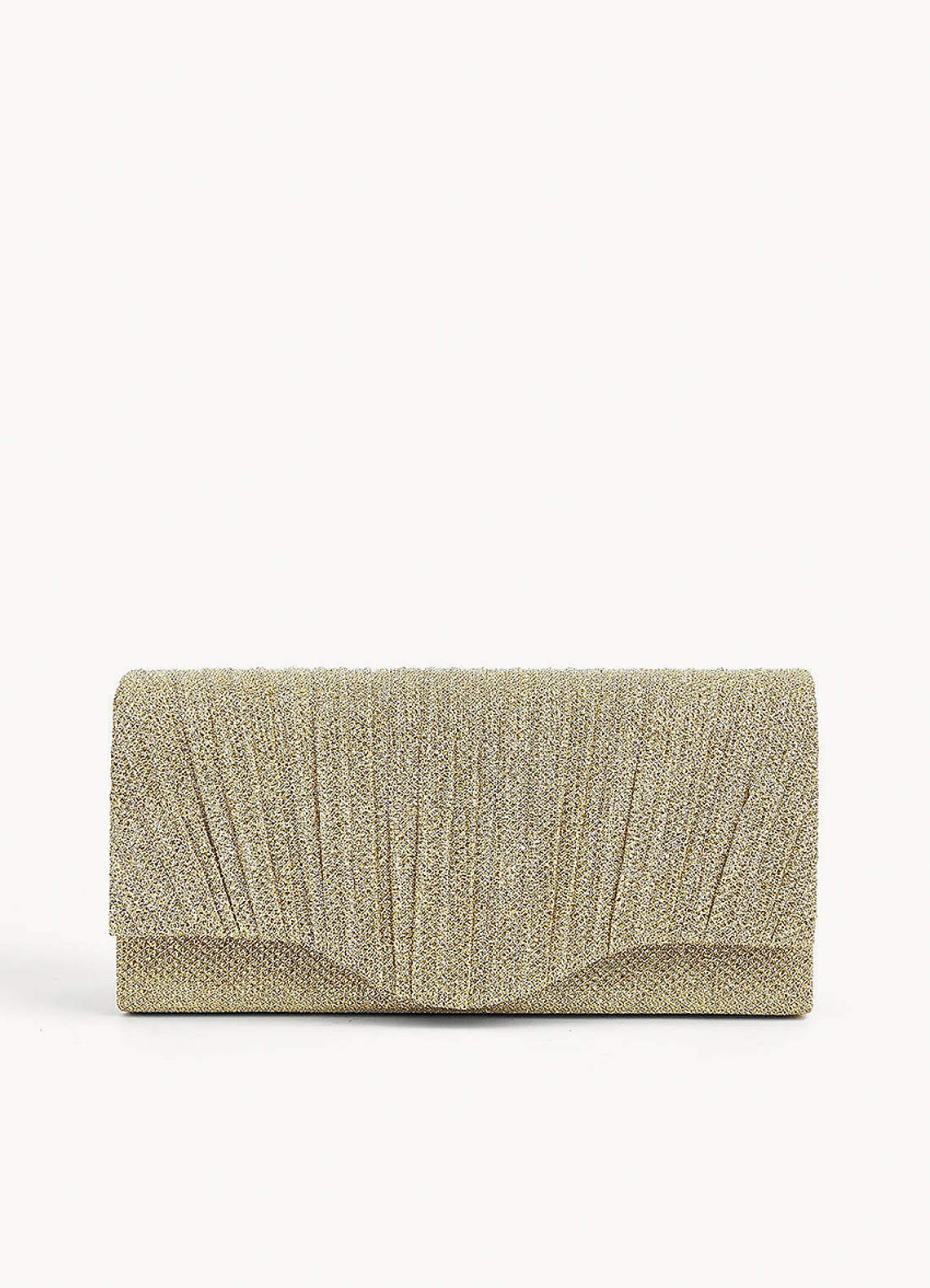 front Shimmer Pleated Flap Clutch