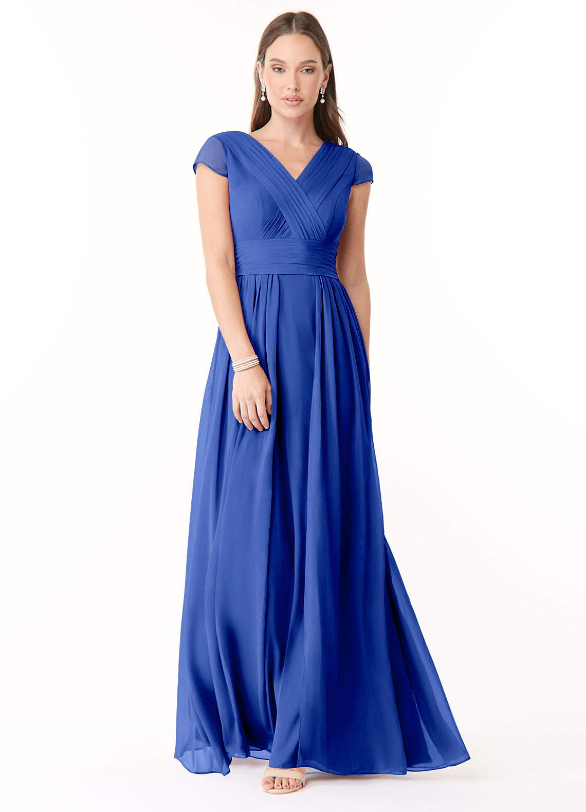 Azazie Organa Brautjungfernkleider A-Linie Plissee Chiffon Kleid Königsblau image1