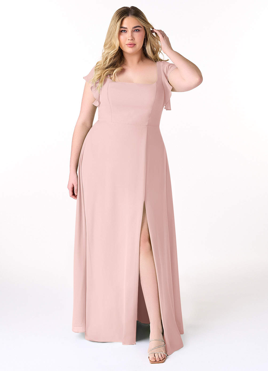 Azazie Bondi Bridesmaid Dresses Powder Pink A-Line Ruffled Chiffon Dress image1
