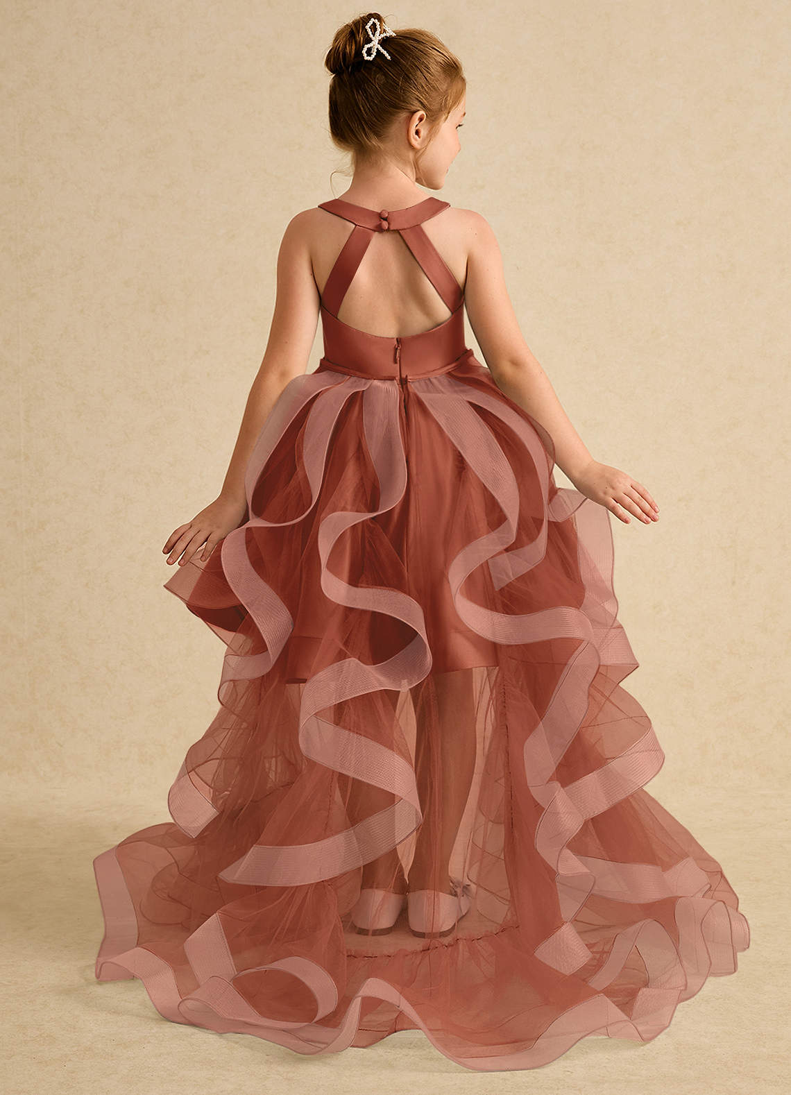 Azazie Julietta Flower Girl Dresses Auburn Ball-Gown Convertible Tulle Dress image1
