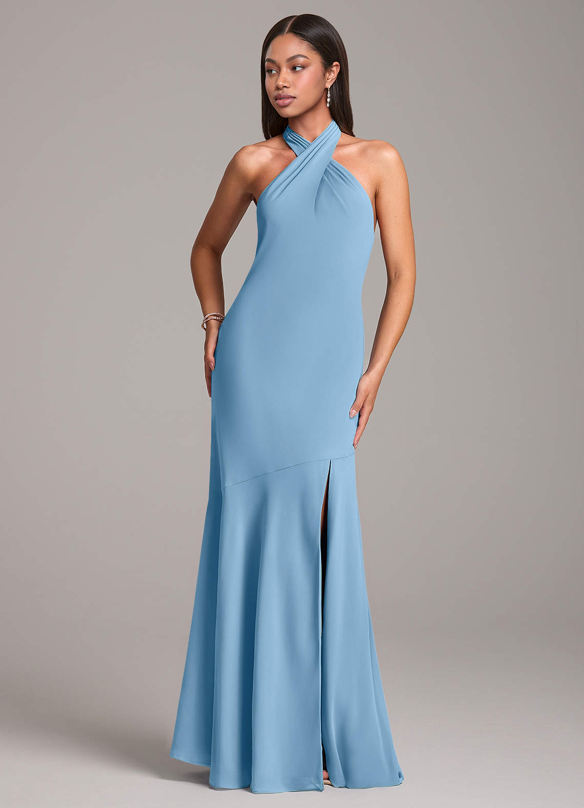 Azazie Lorena Ready to Ship Steel Blue Chiffon Bridesmaid Dresses