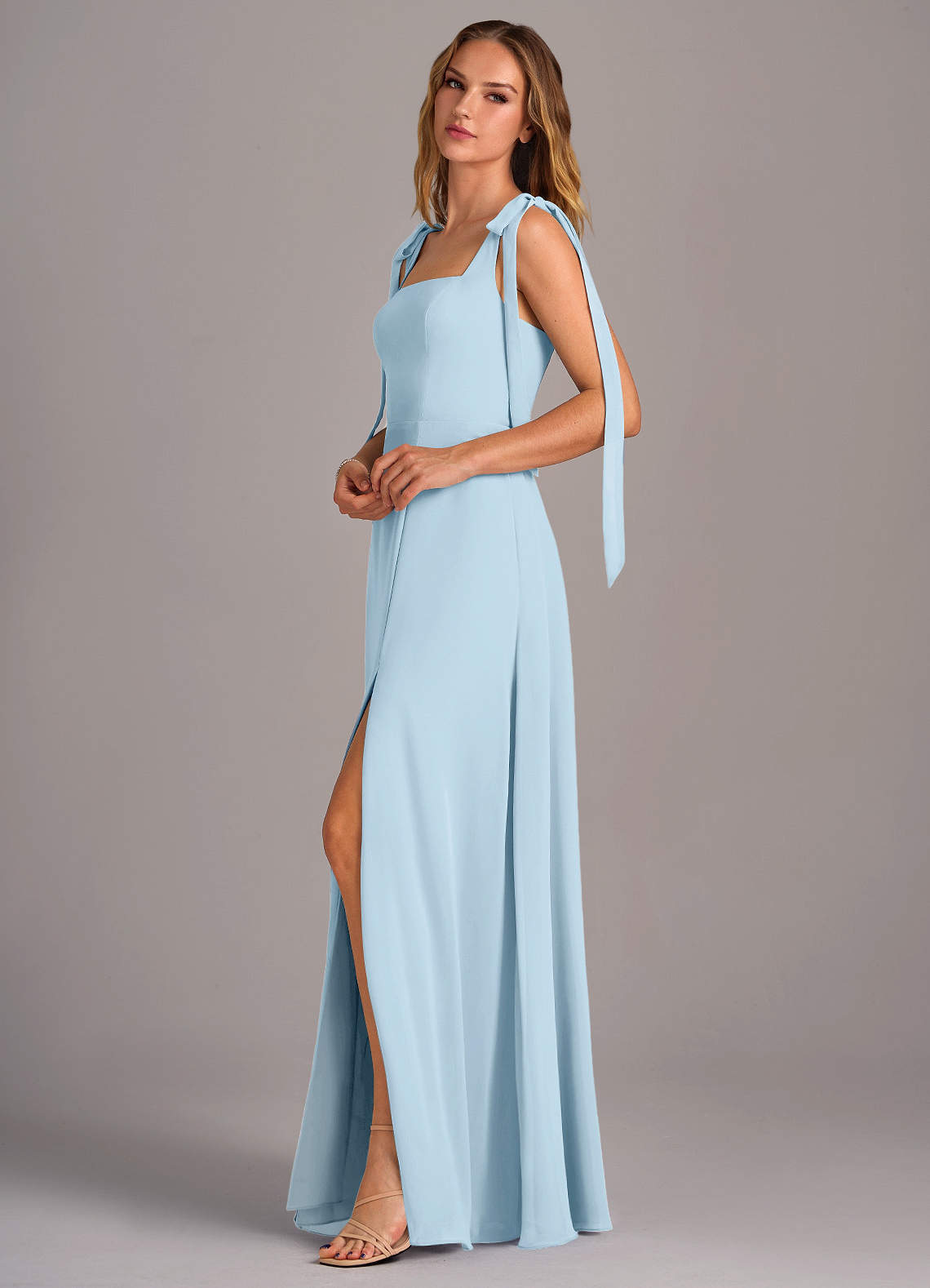 Azazie Debra Bridesmaid Dresses Sky Blue A-Line with Pockets Chiffon Convertible Dress image3
