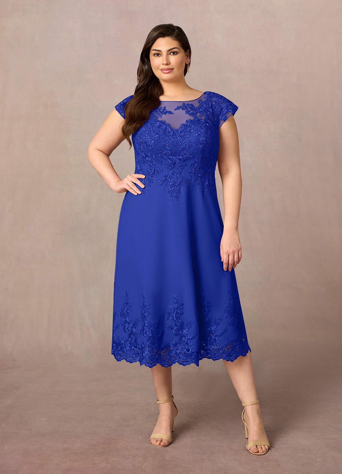 Azazie Terrano Mère de la mariée Robes Robe Trapèze en Dentelle Scoop Bleu Roi image1