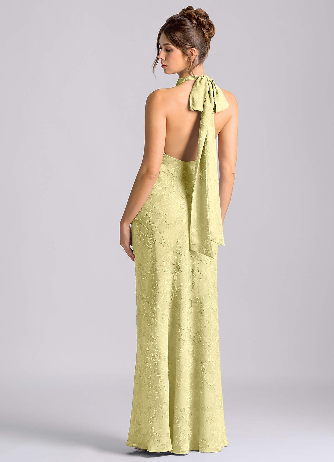 Azazie Velli Vestidos de damas de honor Vestido de Sorbete De Limón de Devorado Floral de Corte Sirena con Cuello Alto image1
