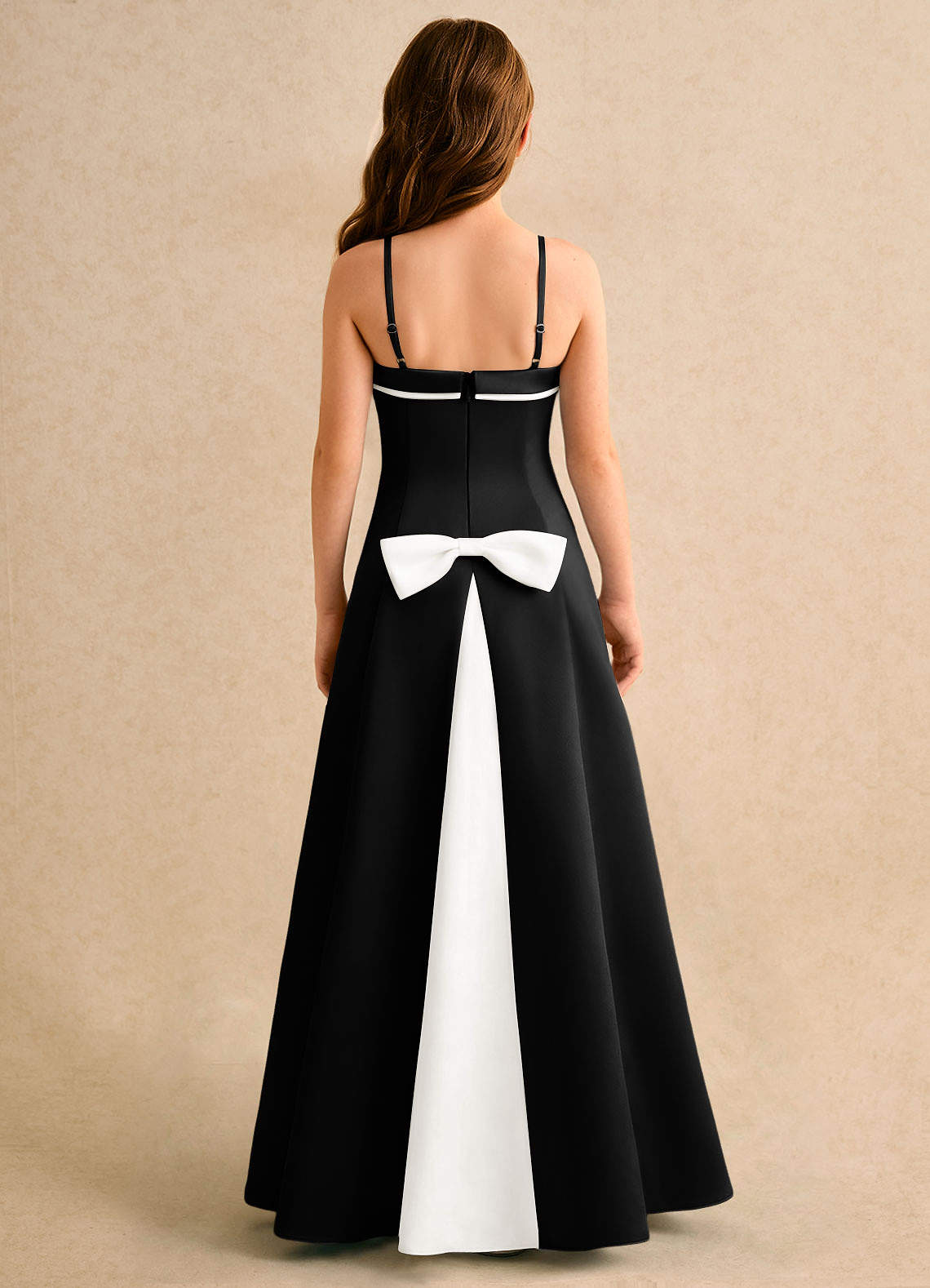 Azazie Izel Junior Formal Flower Girl Dresses Ivory Black A-Line Pleated Matte Satin Dress image6