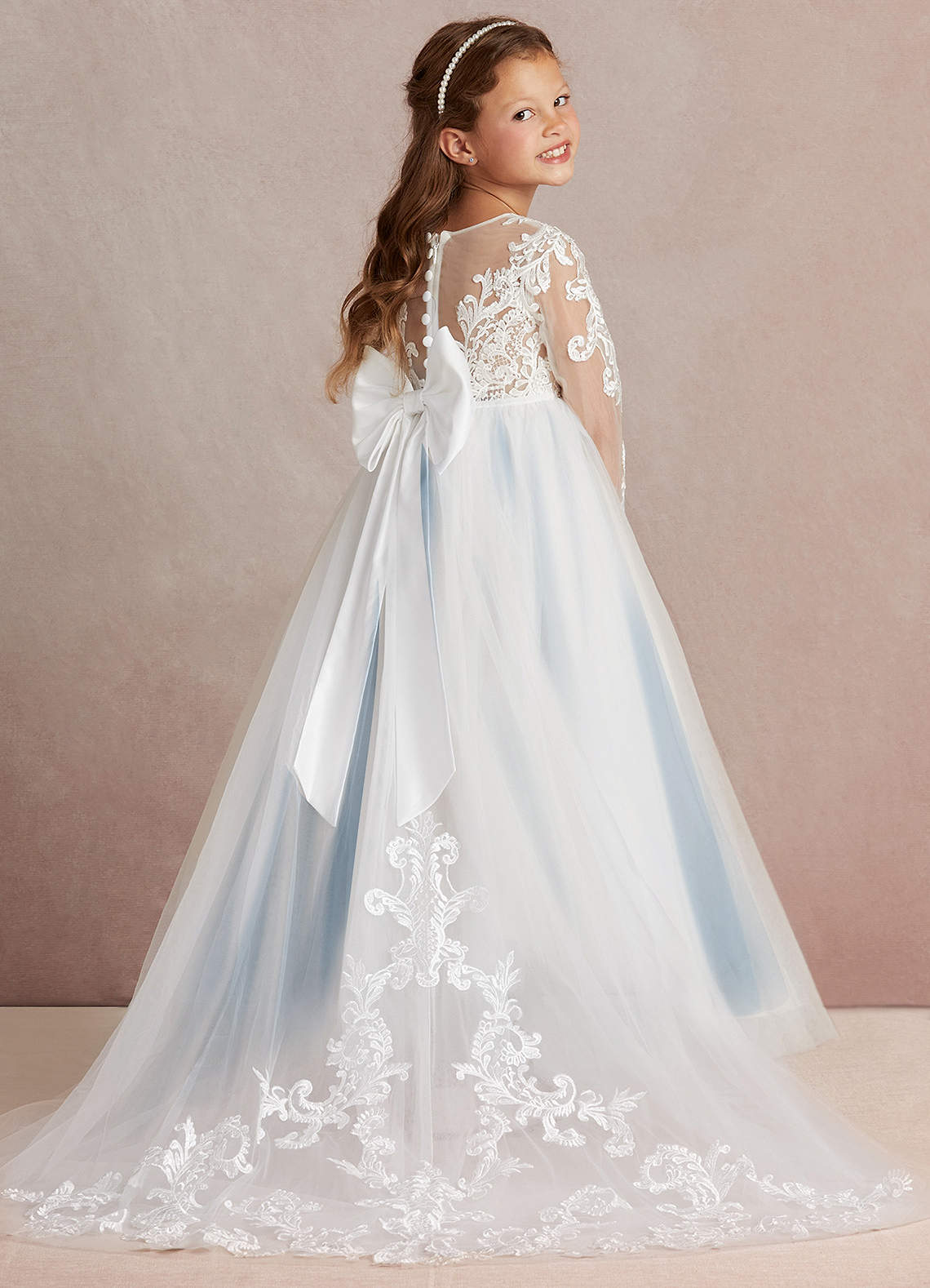 Azazie Elodie Abiti da Ragazza di Fiori Abito Principessa in Pizzo Avorio Bermuda image1