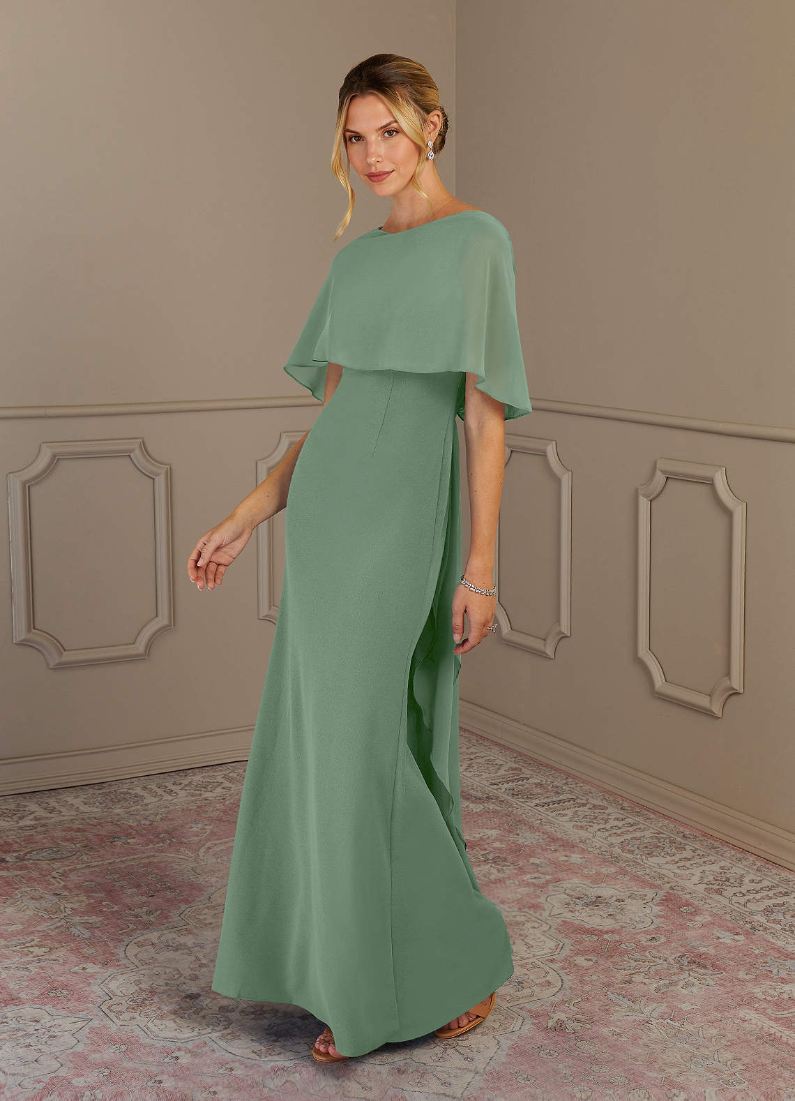 Azazie Dion Mother of the Bride Dresses Matcha Sheath Scoop Stretch Crepe Dress image3