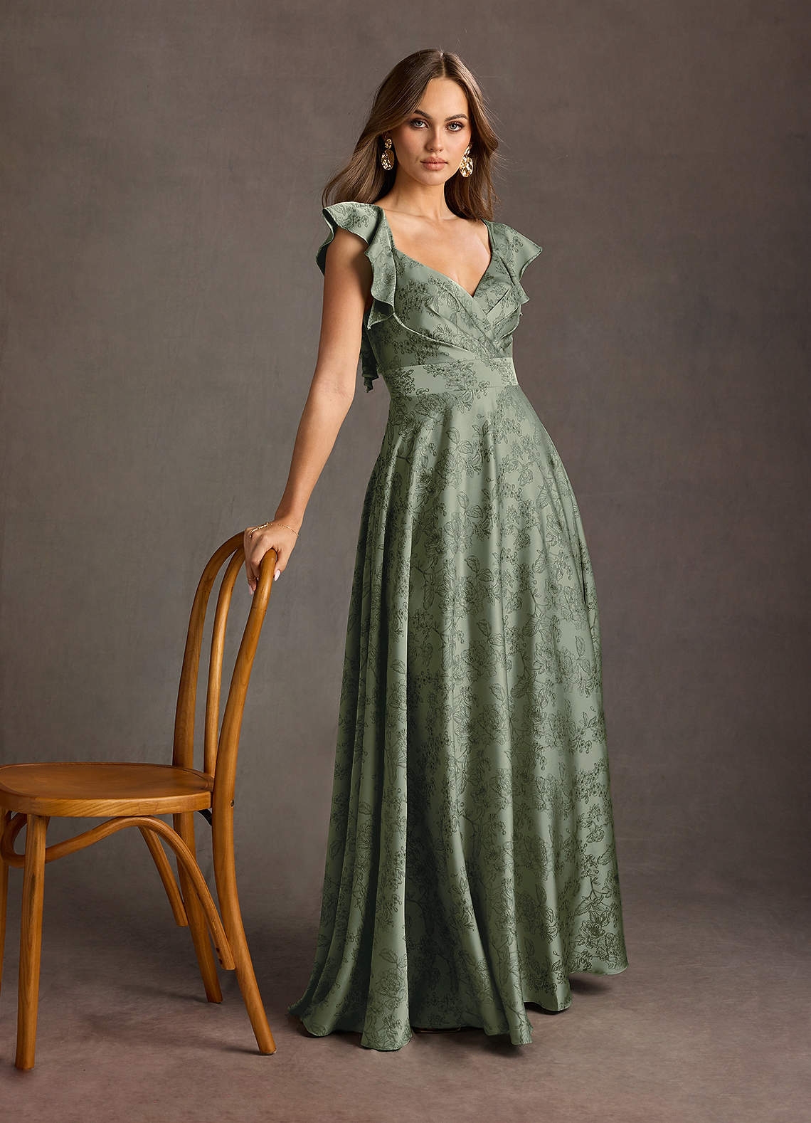 leilani blue maxi dress Azazie Plus Size Floor-Length Maxi Dresses A-Line Wedding Guest Formal Dresses V Neck Ruffles Sage Blue