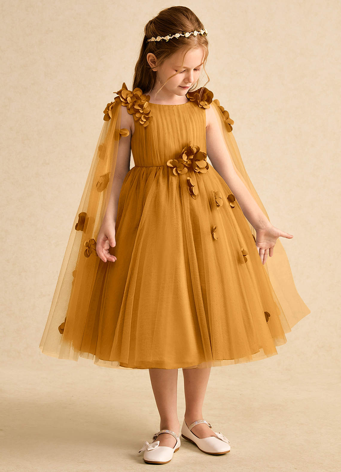 Azazie Staria Vestidos de florista Vestido Caramelo de Tule de Vestido de baile com Franzido image6
