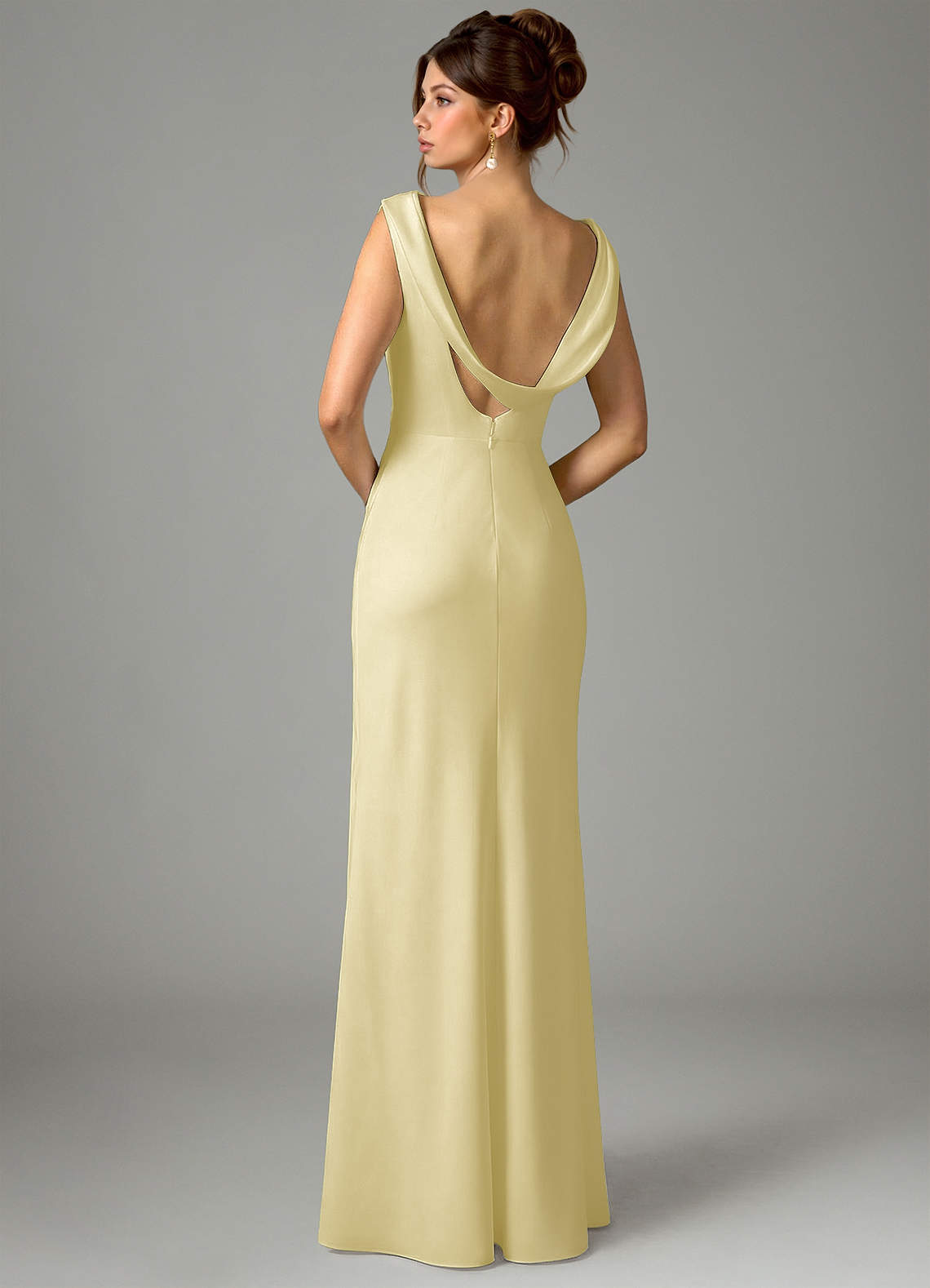 Azazie Kieryn Bridesmaid Dresses Lemon Sorbet Mermaid Pleated Stretch Satin Dress image5