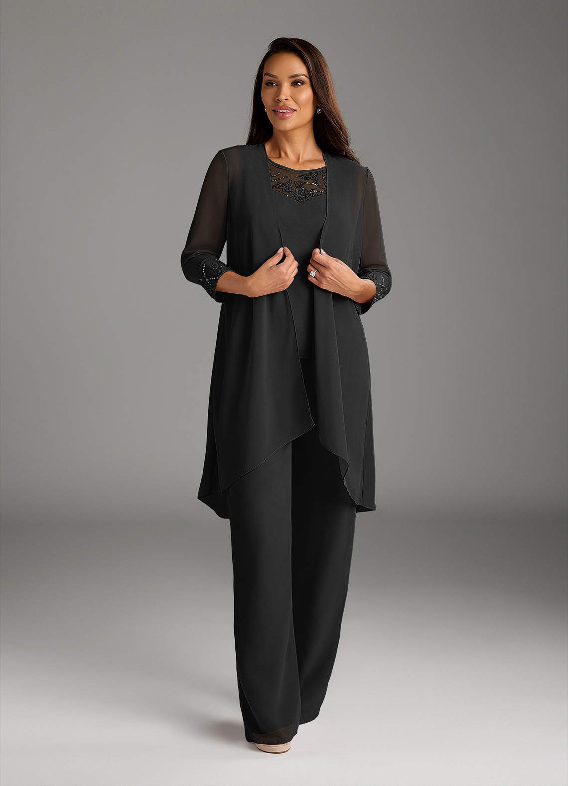 Azazie Maura Black Jumpsuit/Pantsuit Sequins Chiffon Dress | Azazie
