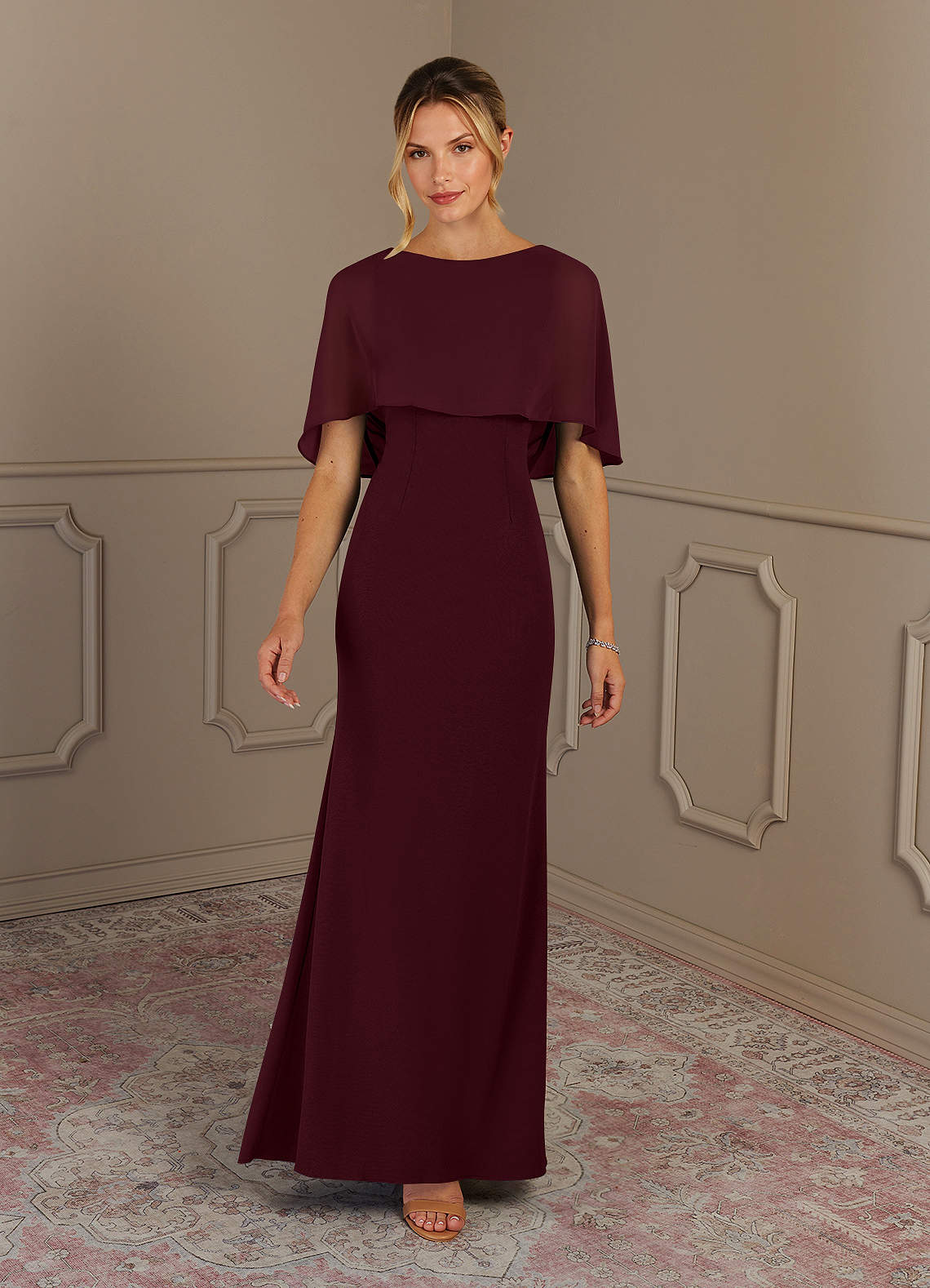 Azazie Dion Mother of the Bride Dresses Cabernet Sheath Scoop Stretch Crepe Dress image2