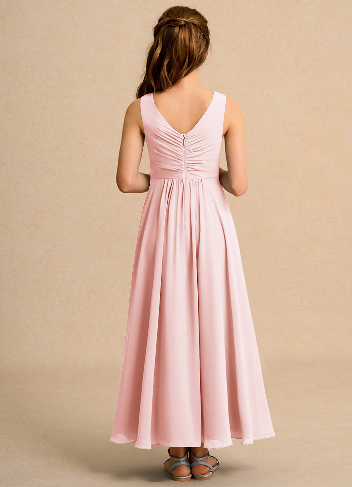 Azazie Ducky Girls Formal Sukienki dla dziewczynek sypiących kwiaty Linia A Pofałdowany Szyfon Długość kostki Sukienka image1