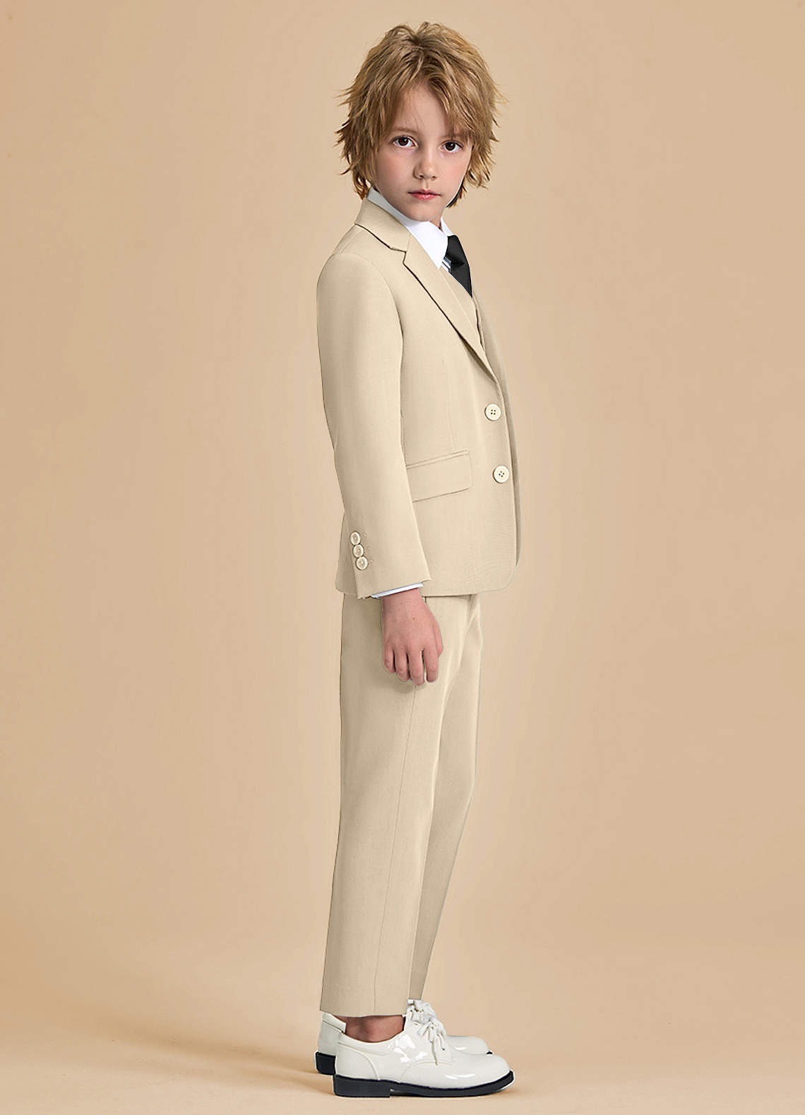 front Oliver Tan Boys 5-Piece Suit with Pre-tie