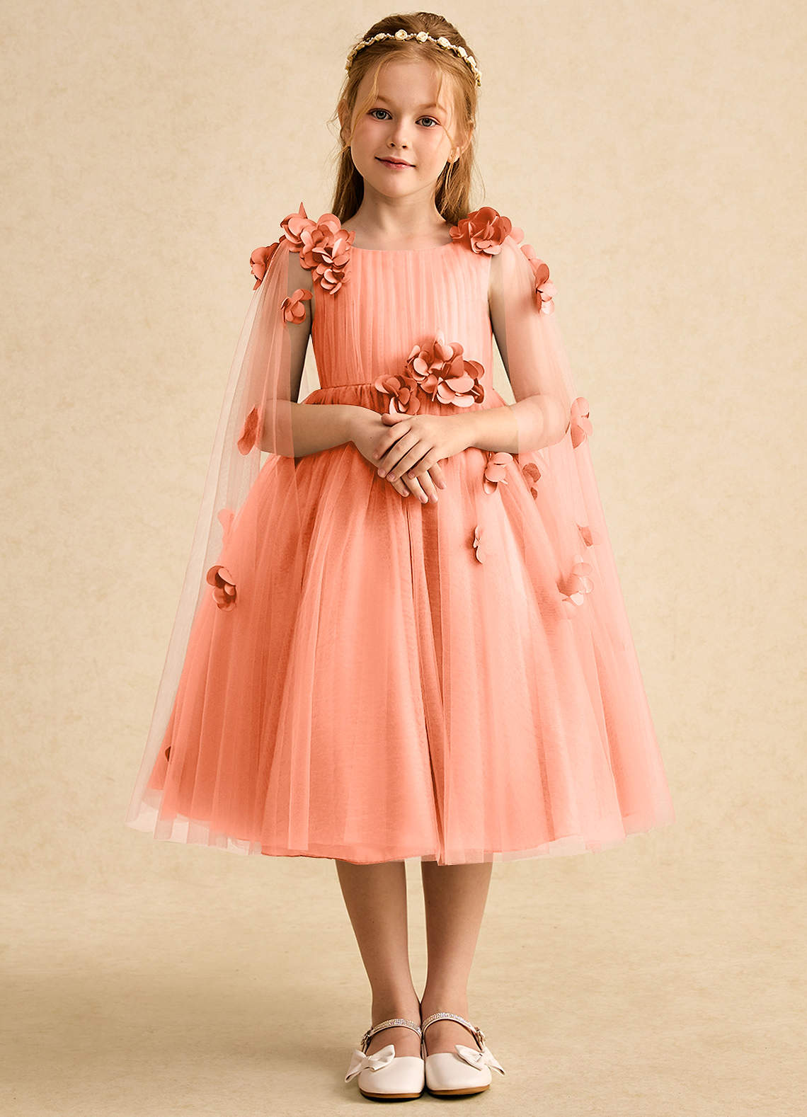 Azazie Staria Flower Girl Dresses Sunset Ball-Gown Ruched Tulle Dress image1