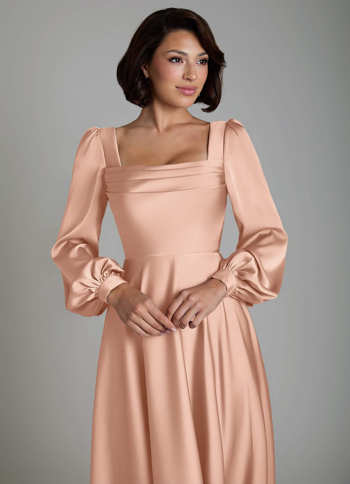 Azazie Solana Rose Gold Stretch Satin Bridesmaid Dresses