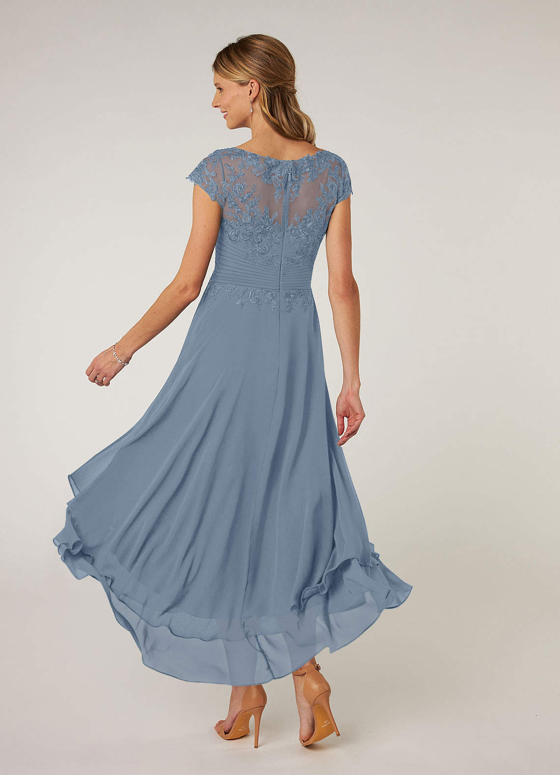 Azazie Shonda Mother of the Bride Dresses Dusty Blue Lace Chiffon Dress image3