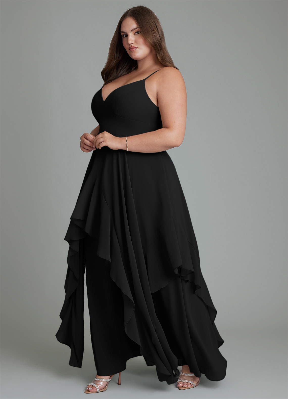 Azazie Zaina At-home Try On Dresses Black A-Line Chiffon Dress image10