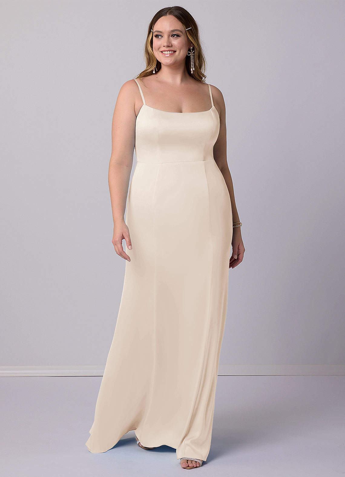 Barbie ♥ Azazie Bridesmaid Dresses White Alabaster Mermaid Bow Stretch Satin Dress image6