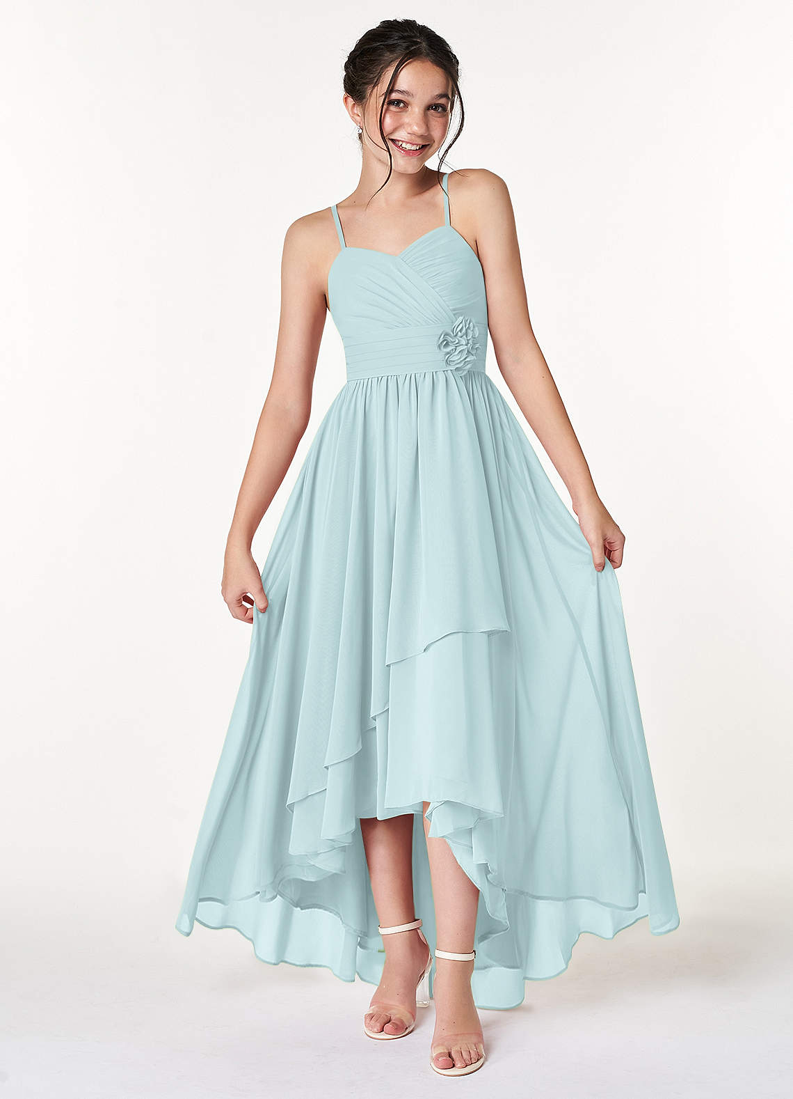 Azazie Catalina Junior Mist A-Line Ruched Chiffon Dress image1