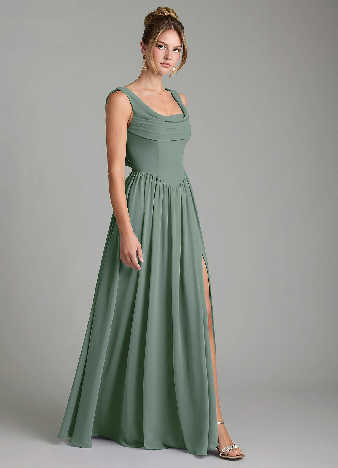 Azazie Novi Bridesmaid Dresses Eucalyptus A-Line Pleated Chiffon Dress image2