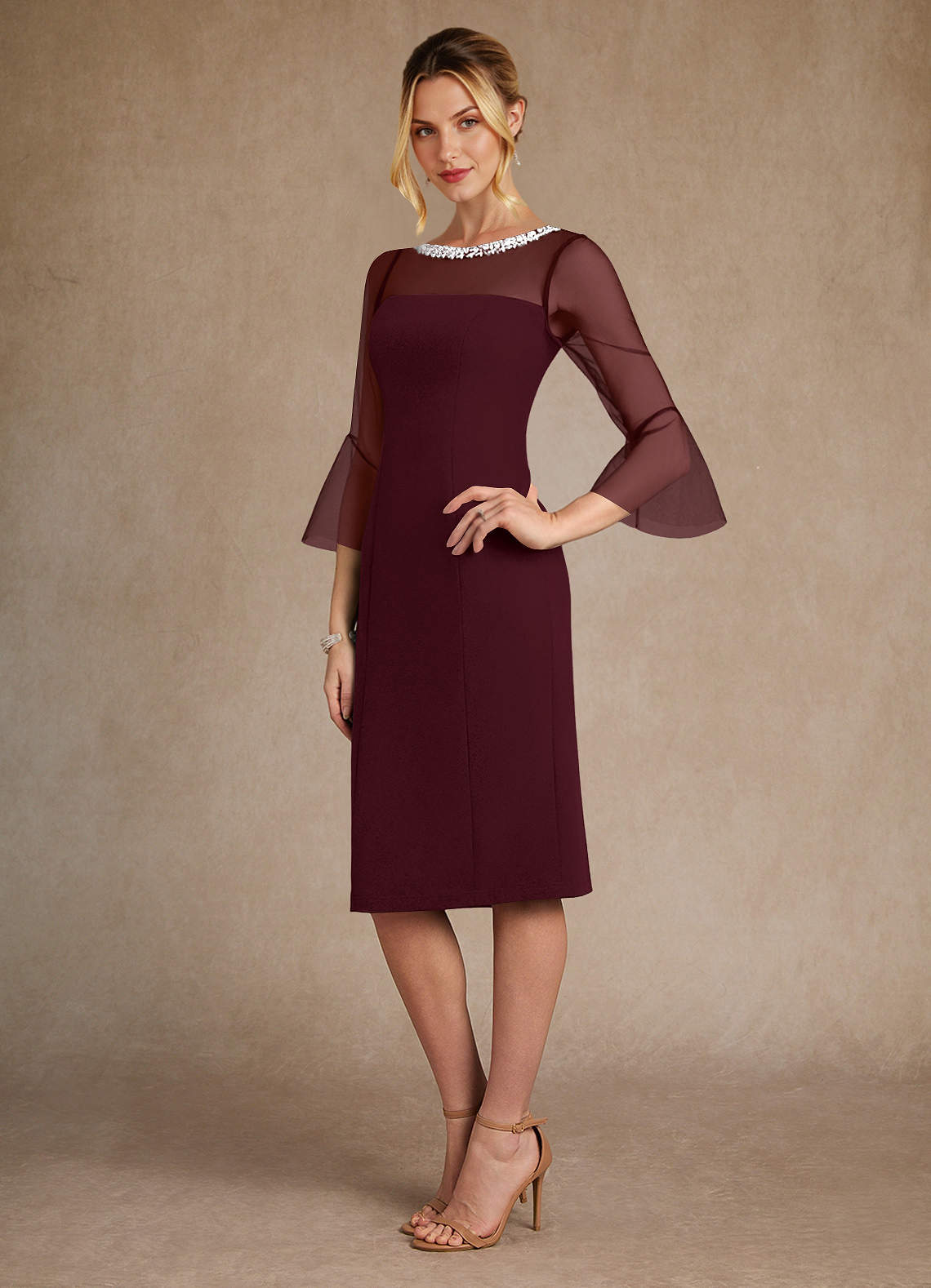 Azazie Bellevue Abiti per la Madre della Sposa Abito Tubino in Crepe Elasticizzato Perline Cabernet image1