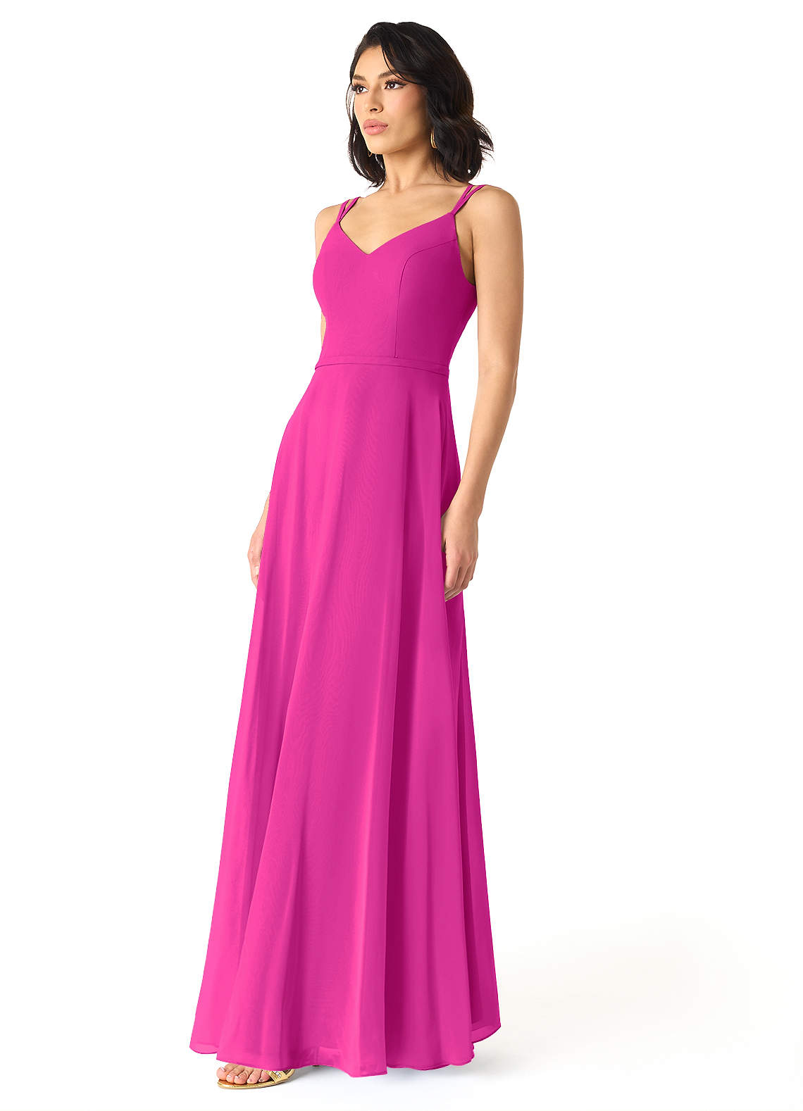 Azazie Janine Bridesmaid Dresses Fuchsia A-Line V-Neck Chiffon Dress image1