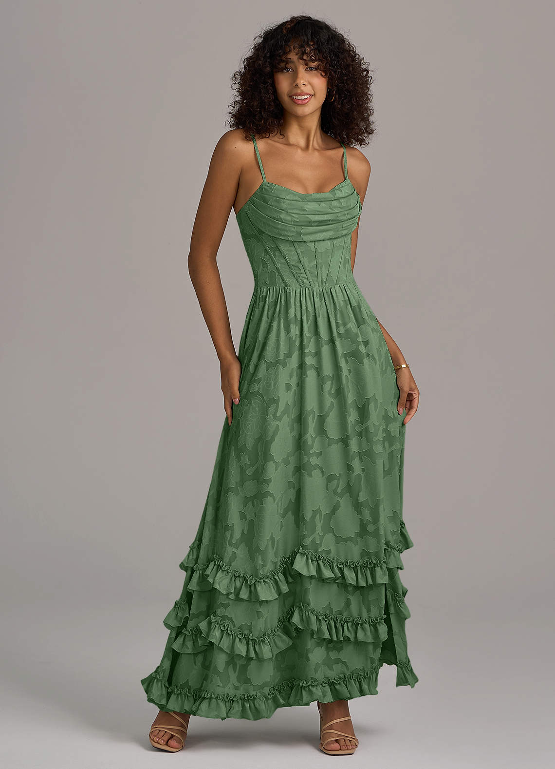 Azazie Lettie Bridesmaid Dresses Eucalyptus A-Line Corset Floral Burnout Dress image1