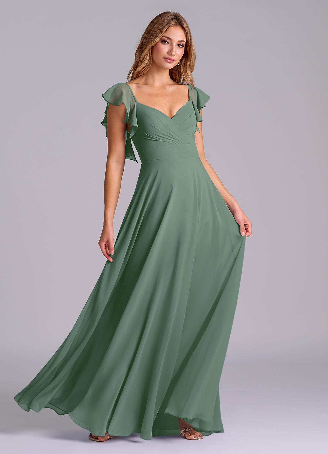 Azazie Leilani Brautjungfernkleider A-Linie Plissee Chiffon Kleid Eukalyptus image2