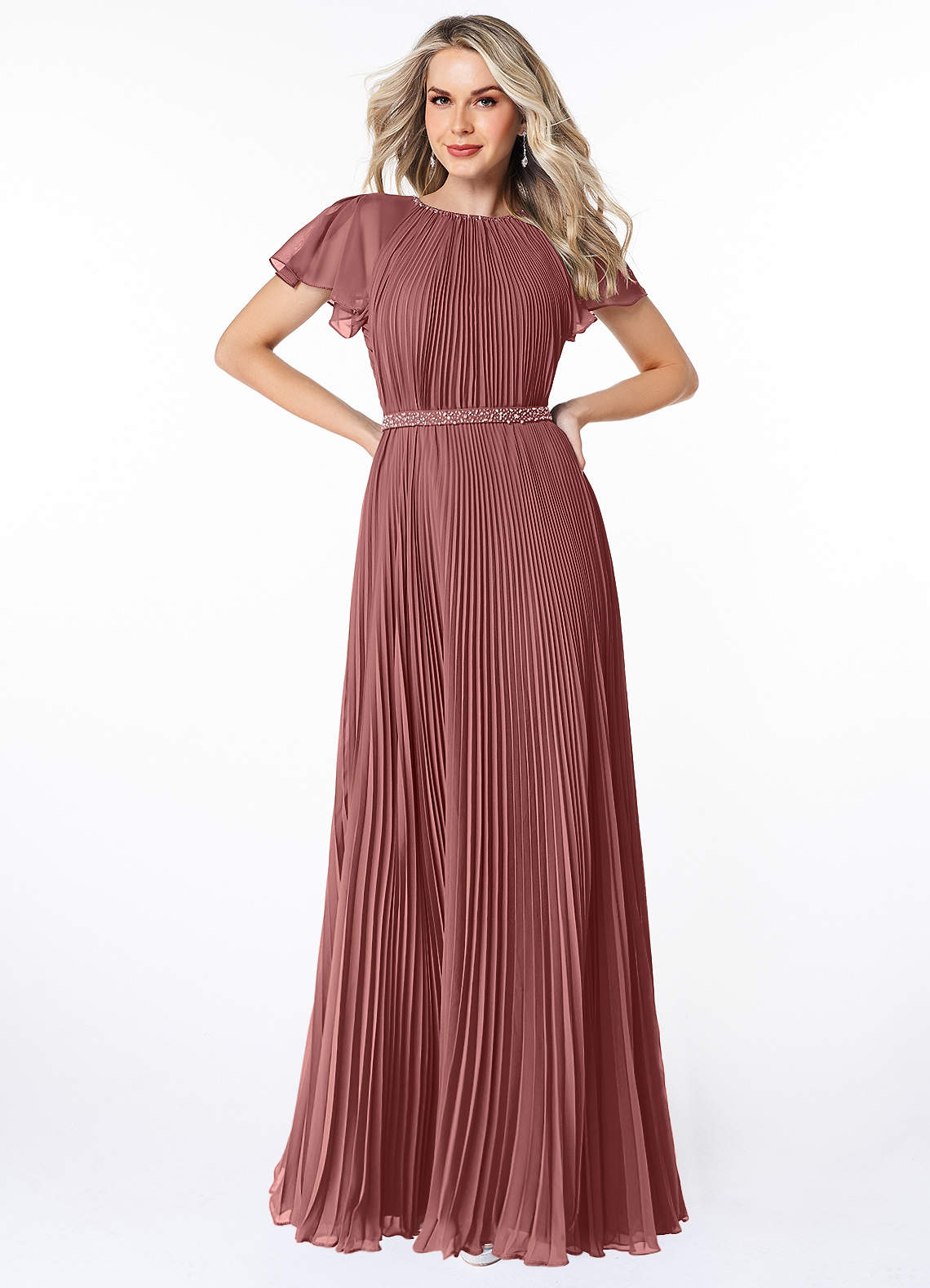 Azazie Kara vestidos de dama de honor modestos Vestido de Corte En A Plisado Hasta el suelo Gasa image1