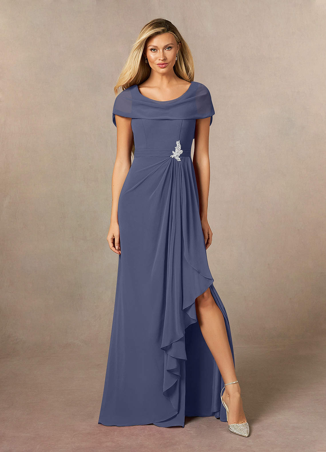 Azazie Mary Mother of the Bride Dresses Stormy A-Line Side Slit Chiffon Dress image3