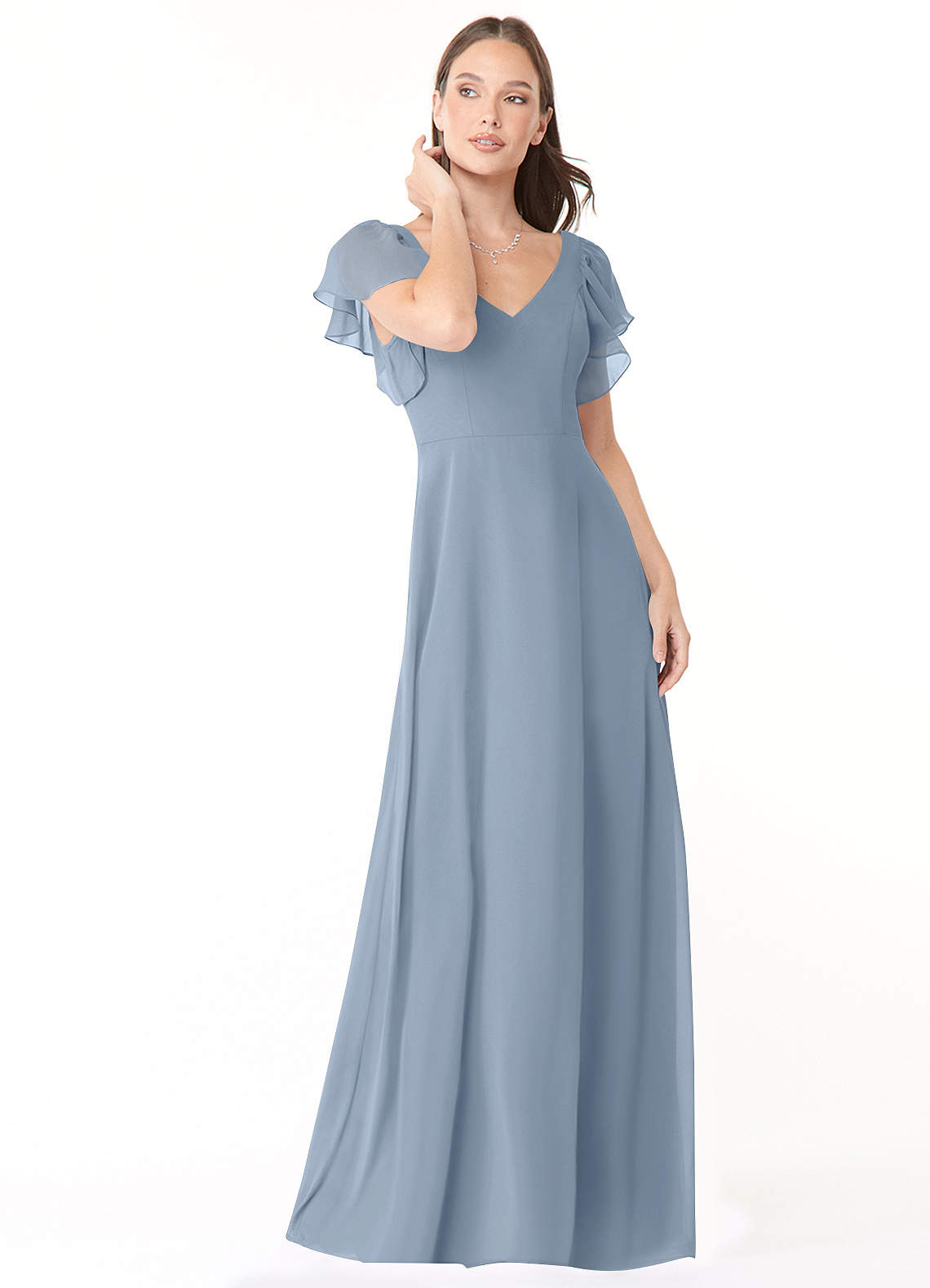 Azazie Syenna Bridesmaid Dresses Dusty Blue A-Line Ruched Chiffon Dress image1