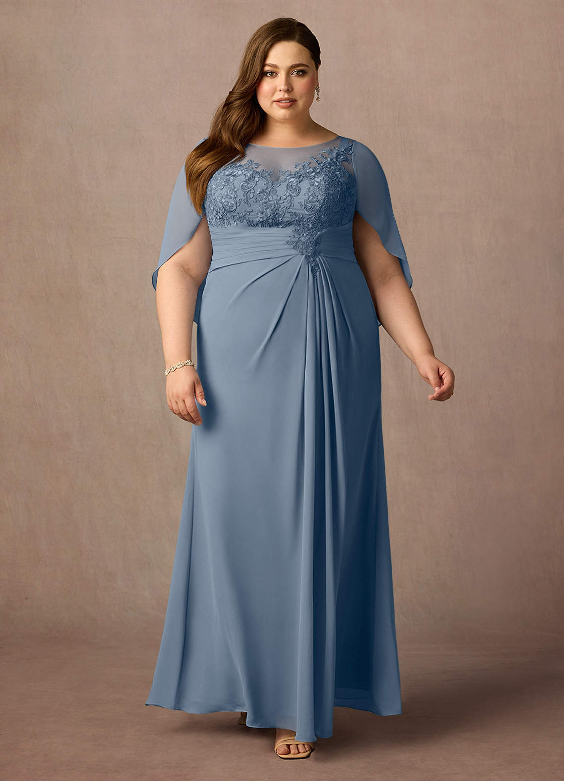 Azazie Hera Mother of the Bride Dresses Twilight A-Line Lace Capelet Chiffon Dress image5