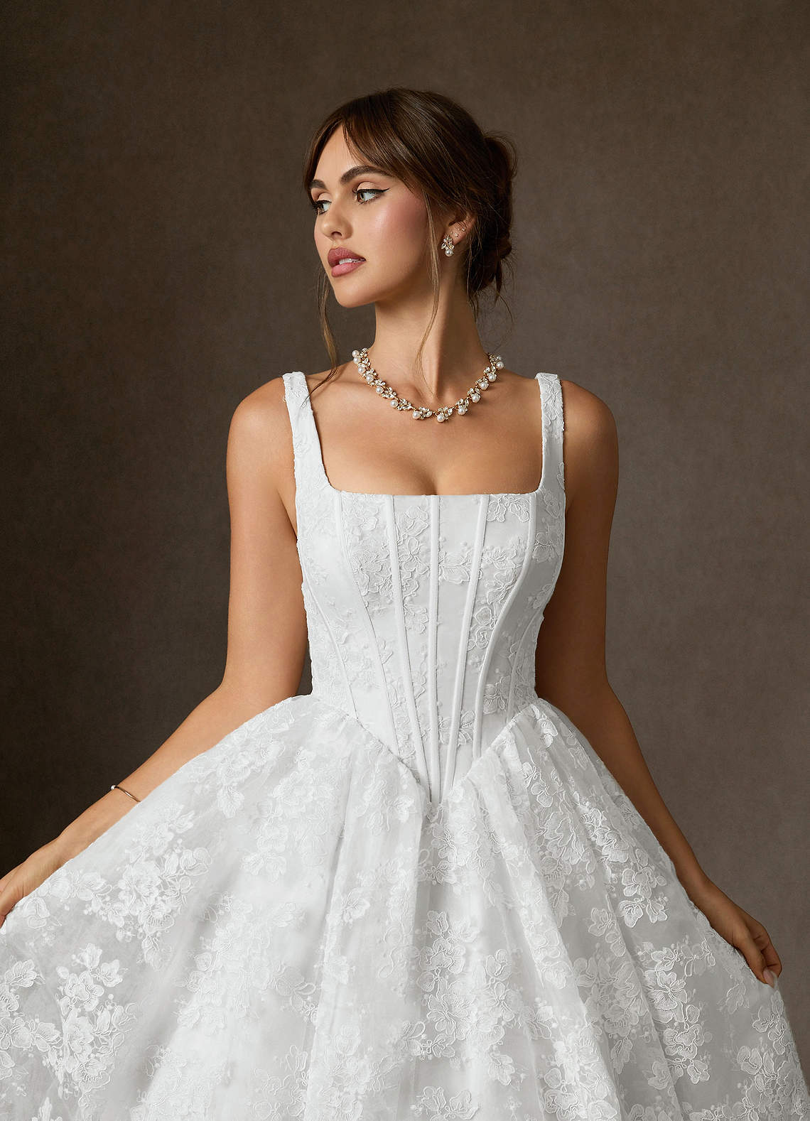 Azazie Geneva Wedding Dresses Diamond White Ball-Gown Square Neckline Lace Dress image5