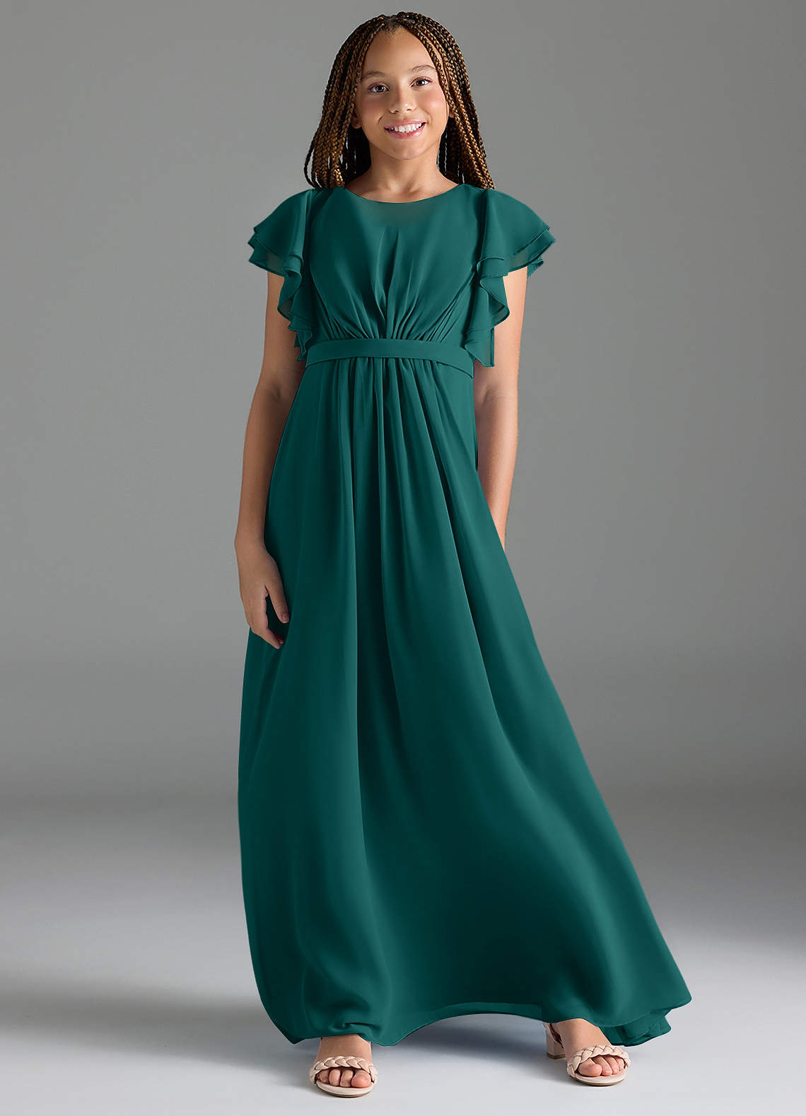Azazie Daphne Junior Peacock A-Line Pleated Chiffon Dress image1