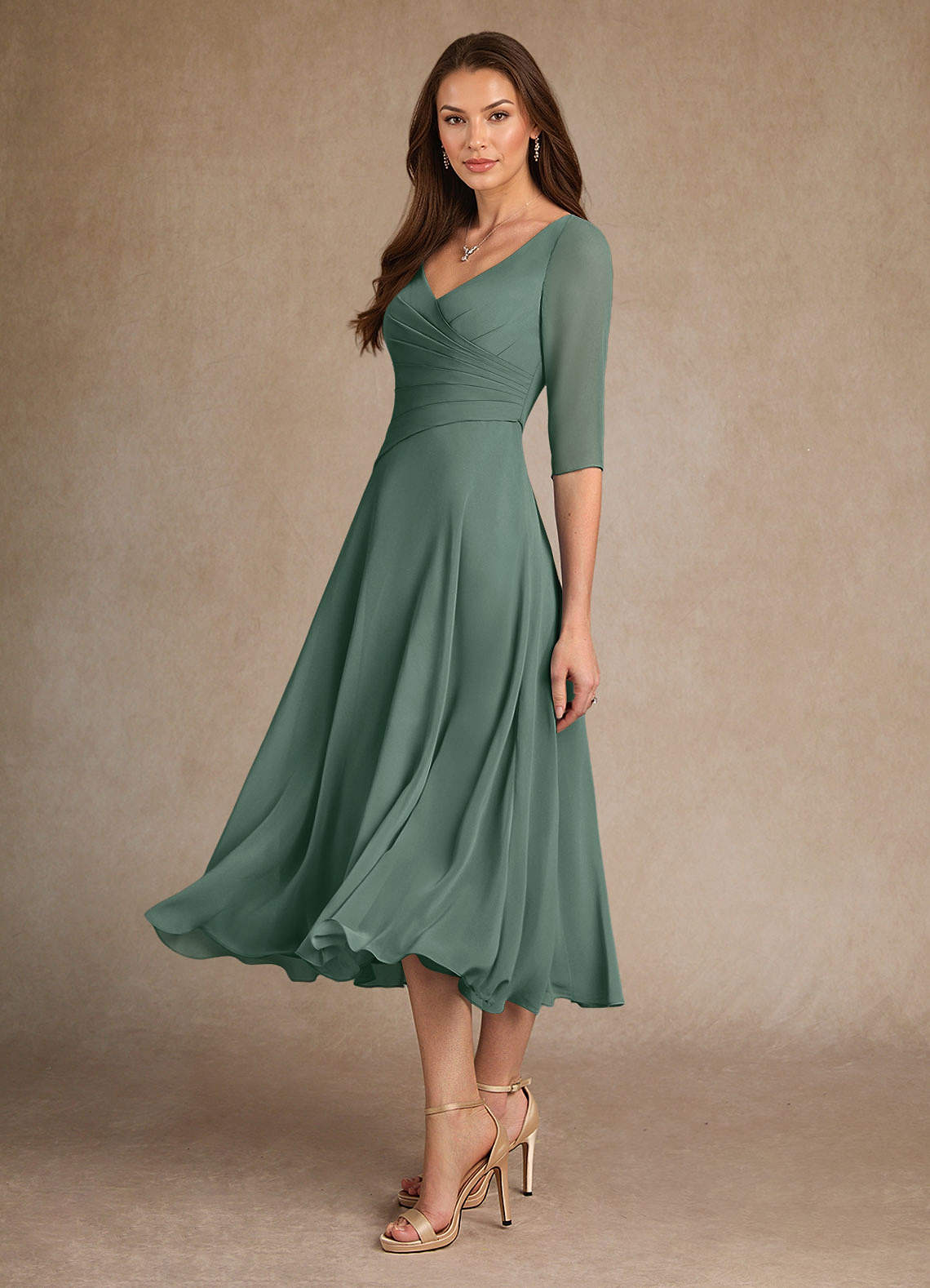 Azazie Durant vestidos de madre de la novia Vestido de Musgo Marino de Gasa de Corte En A con Plisado image1